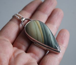 Picture Jasper pendant and silver necklace