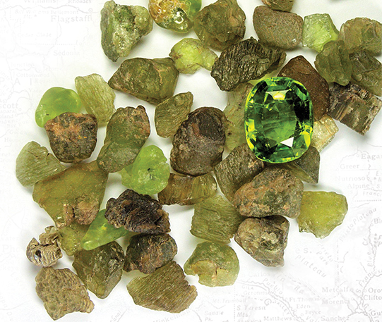 Crystals of forsterite var. peridot